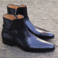 New Men  Handmade Black Leather Ankle Strap Boots for Men's - Thumbnail 3