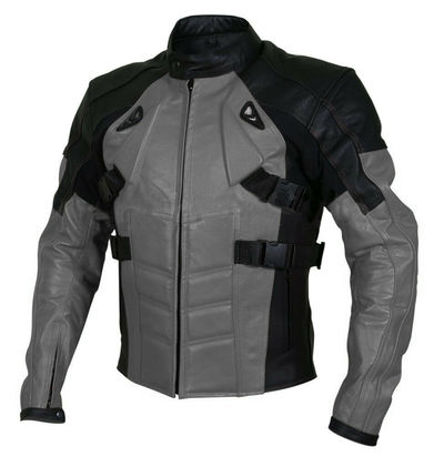 Men Black Gray Cont Motor Bike Front Zipper Genuine Leather Safety Pads jacket