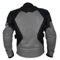 Men Black Gray Cont Motor Bike Front Zipper Genuine Leather Safety Pads jacket - Thumbnail 2
