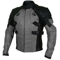 Men Black Gray Cont Motor Bike Front Zipper Genuine Leather Safety Pads jacket - Thumbnail 4