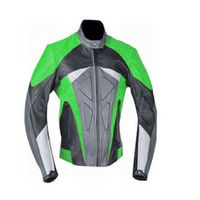 Men Black & Green Contrast Motor Biker Custom Genuine Leather Safety Pads Jacket - Thumbnail 1