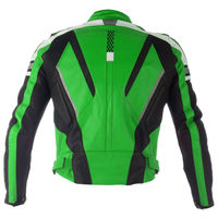 Men Black Green Contrast Biker White Stripes Genuine Leather Safety Pads Jacket - Thumbnail 1