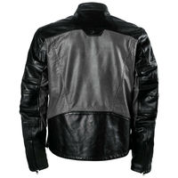 Men Black Gray Contrast Motorcycle Genuine Perforated Leather Safety Pads jacket - Thumbnail 1