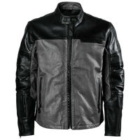Men Black Gray Contrast Motorcycle Genuine Perforated Leather Safety Pads jacket - Thumbnail 4