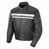 Men Black Color Motorcycle White Stripes Genuine Real Leather Safety Pads jacket - Thumbnail 1