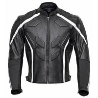 Men Black Color Motor Bike White Lines Genuine Real Leather Safety Pads jacket - Thumbnail 1