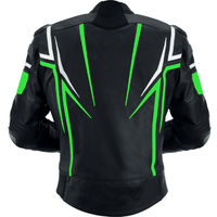 Men Black Color Motorcycle Green White Striped Genuine Leather Safety Pad jacket - Thumbnail 3
