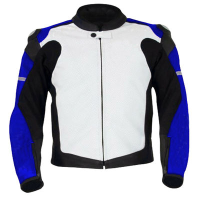 Men Black Blue White Cont Motorbike Real Leather Safety Pads jacket Speed Hump