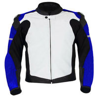 Men Black Blue White Cont Motorbike Real Leather Safety Pads jacket Speed Hump - Thumbnail 4