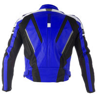Men Black Blue Contrast White Stripes Biker Genuine Leather Safety Pads Jacket - Thumbnail 4