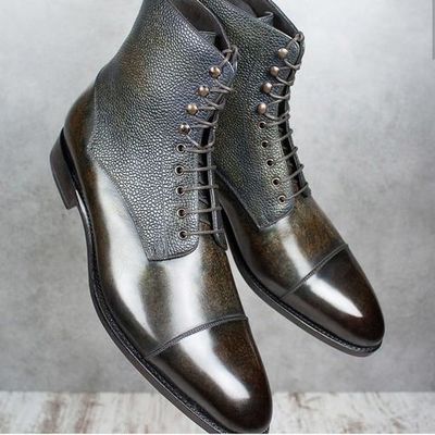 Handmade men brown ankle boot, cap to men leather designer fashion boot - Thumbnail 2