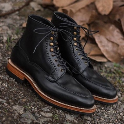 Handmade men genuine leather black lace up ankle high boot, black leather boot - Thumbnail 2