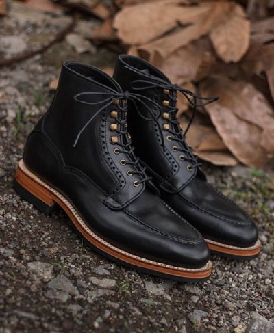 Handmade Men Genuine Leather Black Lace Up Ankle High Boot, Black Leather Boot