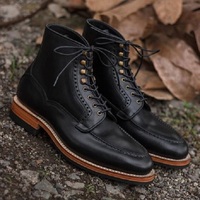 Handmade Men Genuine Leather Black Lace Up Ankle High Boot, Black Leather Boot - Thumbnail 4