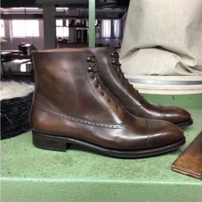 New handmade leather man brown ankle high boots to measure man boots - Thumbnail 2