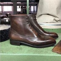 New Handmade Leather Man Brown Ankle High Boots to Measure Man Boots - Thumbnail 4