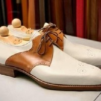 New Handmade Oxford  Shoes, Men's Tan Brown & white Dress Shoes - Thumbnail 1