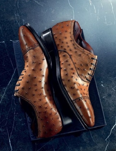New Men Handmade Brown Leather Ostrich Cap Toe Lace Up Shoes for Men's