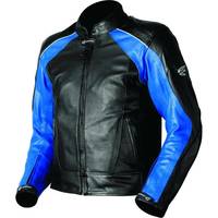 Men Black Blue Cont Perforated Motorbike Genuine Leather With Safety Pads Jacket - Thumbnail 4