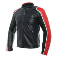Men Black Red Cont Motorcycle White Striped Genuine Leather Safety Pads jacket - Thumbnail 4