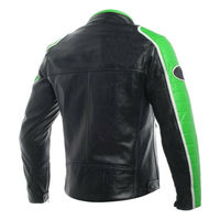 Men Black Motorbike Green Quilted Arms White Striped Leather Safety Pads jacket - Thumbnail 1
