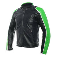 Men Black Motorbike Green Quilted Arms White Striped Leather Safety Pads jacket - Thumbnail 4