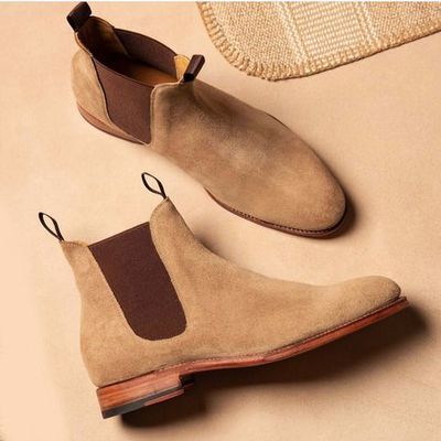 New handmade men chelsea boots, ankle high suede boots, beige suede boots - Thumbnail 3