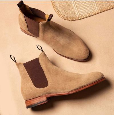 New Handmade Men Chelsea Boots, Ankle High Suede Boots, Beige Suede Boots