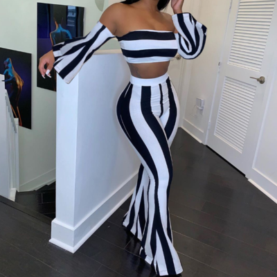 Women's long sleeve striped two-piece suit