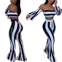 Women'S Long Sleeve Striped Two-Piece Suit - Thumbnail 2