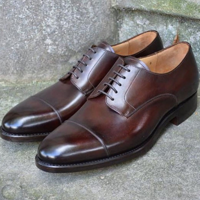 Men's brown cap toe leather dress formal shoes  - Thumbnail 2
