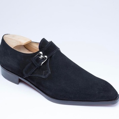 Men's navy blue monk straps suede dress formal shoes  - Thumbnail 4
