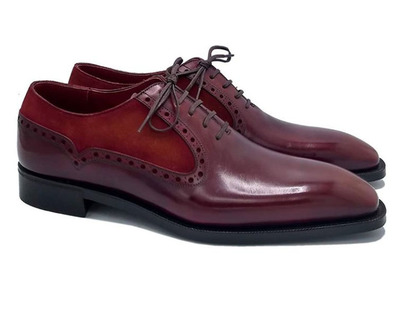 Men's Burgundy Stylish Leather Suede Dress Formal Shoes 