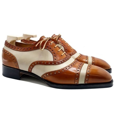 Men's brown cap toe stylish leather dress formal shoes  - Thumbnail 1