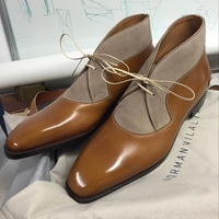 Men's Tan & Beige Boot Dress Leather Suede Half Ankle Lace Up Boot - Thumbnail 1