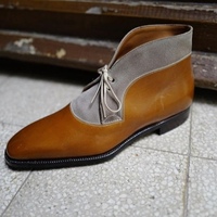 Men's Tan & Beige Boot Dress Leather Suede Half Ankle Lace Up Boot - Thumbnail 2