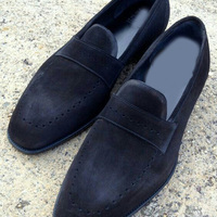 Men Handmade Dress Loafer Slips On Moccasin Navy Blue Formal Suede Shoes For Men  - Thumbnail 1