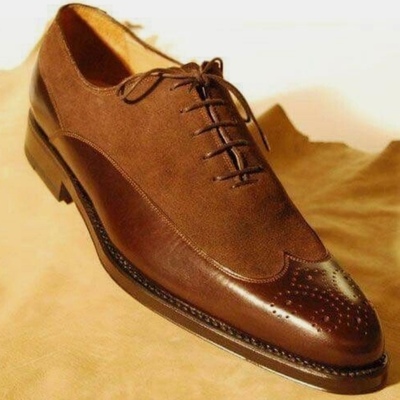 Awesome handmade men brown formal wing tip shoes in genuine leather suede - Thumbnail 5