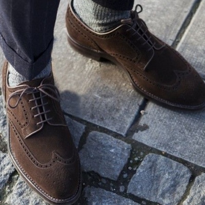 Handmade men brown suede oxfords lace up personality shoes - Thumbnail 1