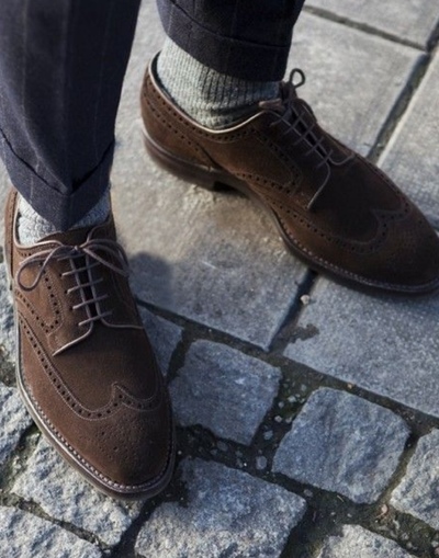 Handmade Men Brown Suede Oxfords Lace Up Personality Shoes