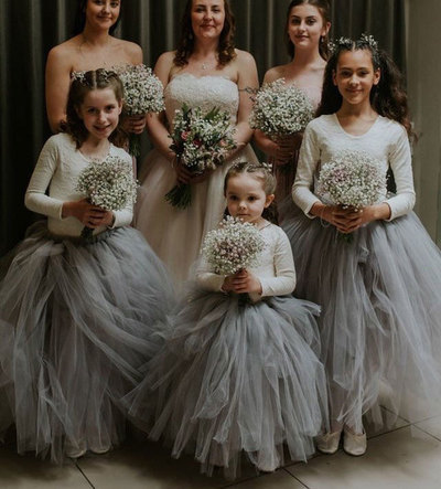 2020 Cute Long Sleeves Tulle Flower Girl Dresses