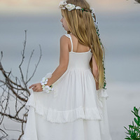 High Low Ruffled White Flower Girl Dress 2020 - Thumbnail 1