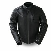 Men Black Motorbike Front Zipper Sleeves Zipped Real Leather Safety Pads jacket - Thumbnail 4