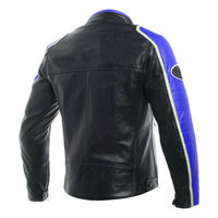 Men Black Motorbike Blue Quilted Arm White Strip Real Leather Safety Pads jacket - Thumbnail 1