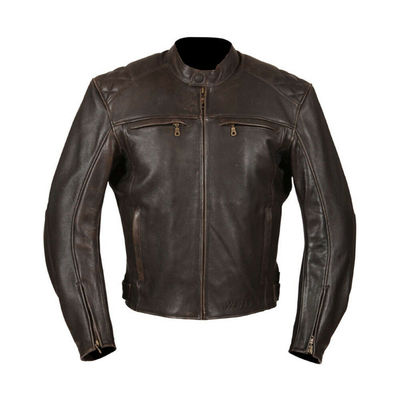Men black motor biker handmade genuine cowhide leather safety pads jacket