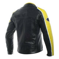 Men Black Motorbike Yellow Quilted Arms White Striped Leather Safety Pads jacket - Thumbnail 1