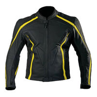 Men Black Motor Bike Yellow Striped Perforated Genuine Leather Safety Pad jacket - Thumbnail 4