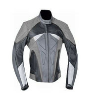 Men Black & Grey Contrast Motor Biker Custom Genuine Leather Safety Pads Jacket - Thumbnail 1