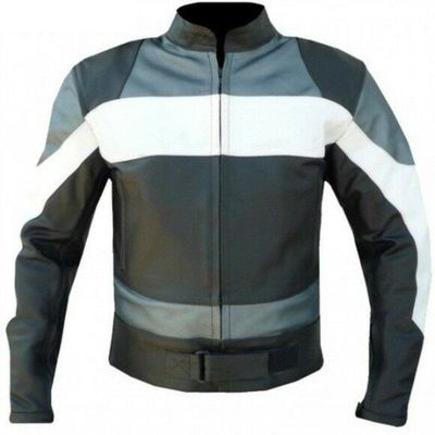 Handmade men's three tone colors biker real genuine leather safety pads jacket