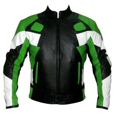 Handmade men three tone colors biker custom genuine leather safety pad jacket